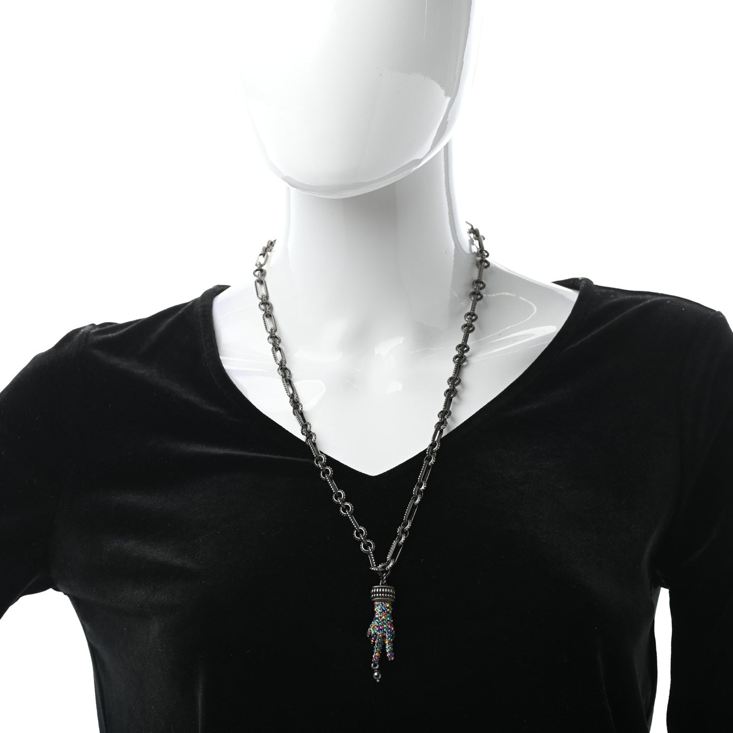Swarovski Crystal Hand Motif Pendant Necklace Aged Gold Multicolor
