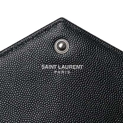 Saint Laurent Grain De Poudre Matelasse Chevron Monogram Chain Wallet Black 6 of 19