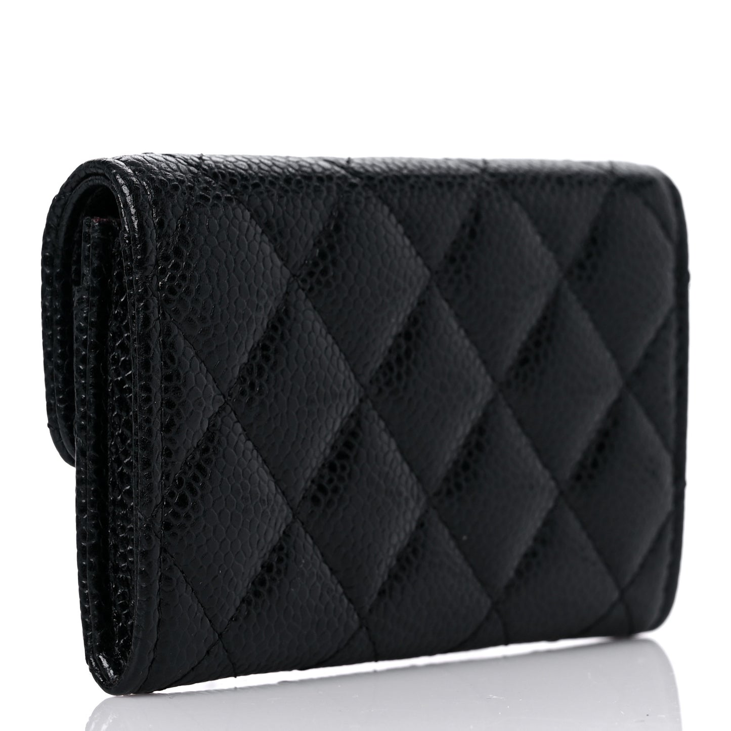 Caviar Quilted Flap Card Holder Wallet Black