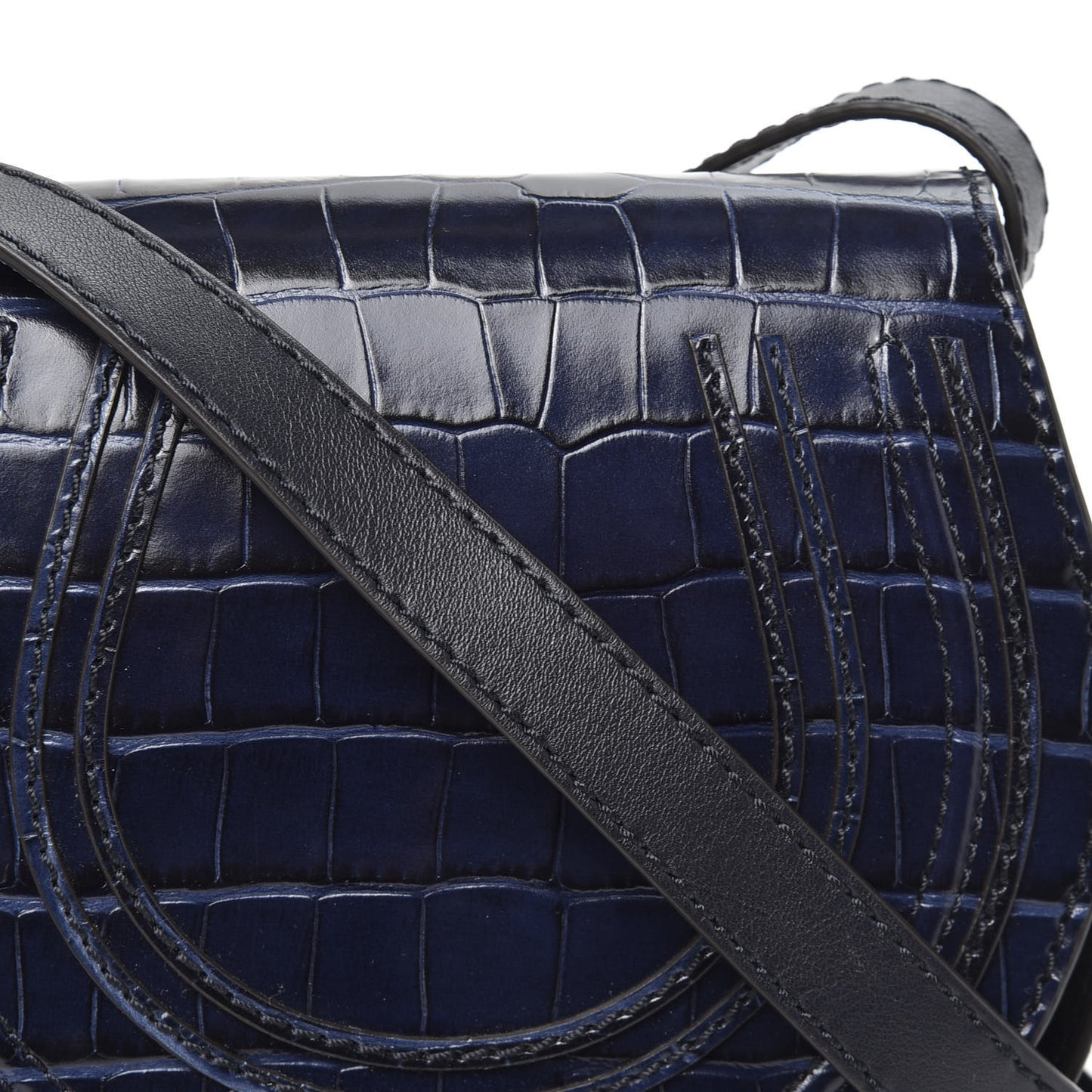 Crocodile Embossed Calfskin Mini Marcie Round Crossbody Bag Full Blue