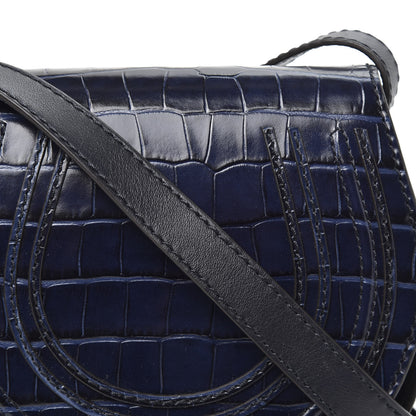 Chloe Crocodile Embossed Calfskin Mini Marcie Round Crossbody Bag Full Blue 8 of 9