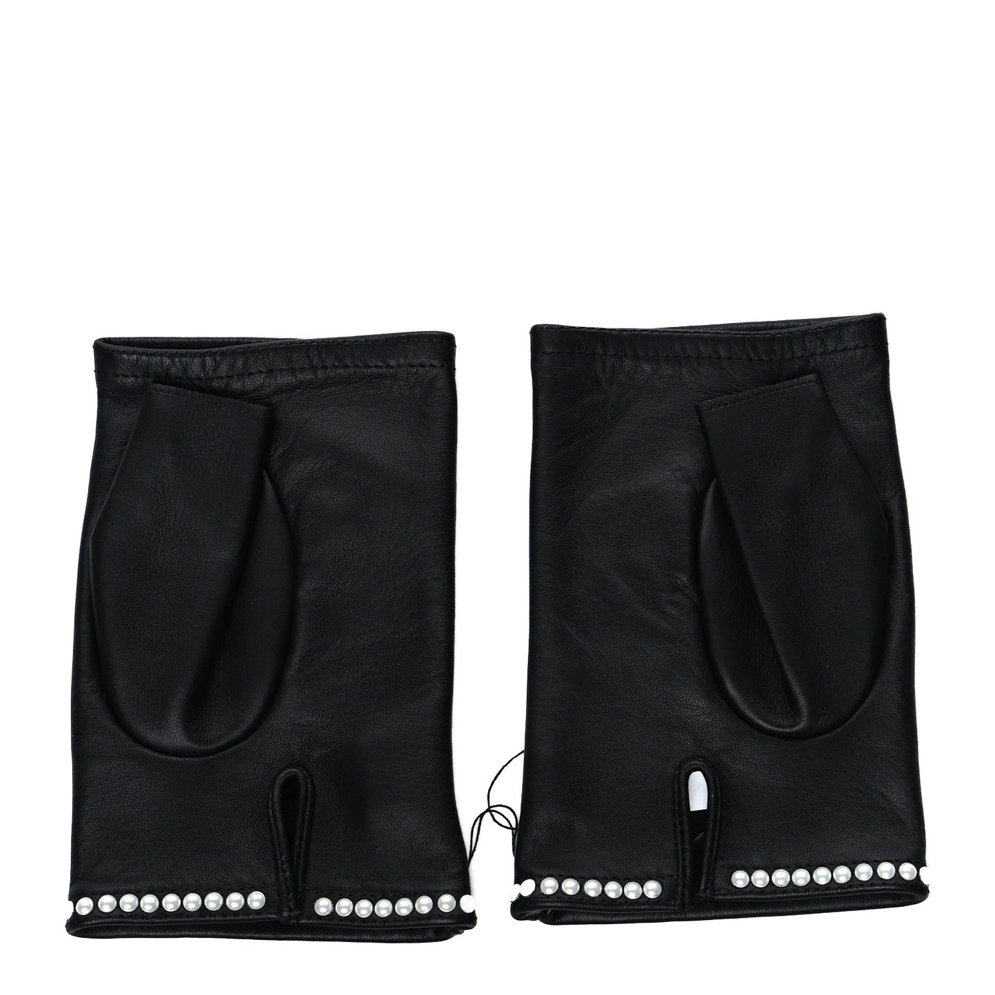 Lambskin Fingerless Pearl CC Gloves 7.5 Black