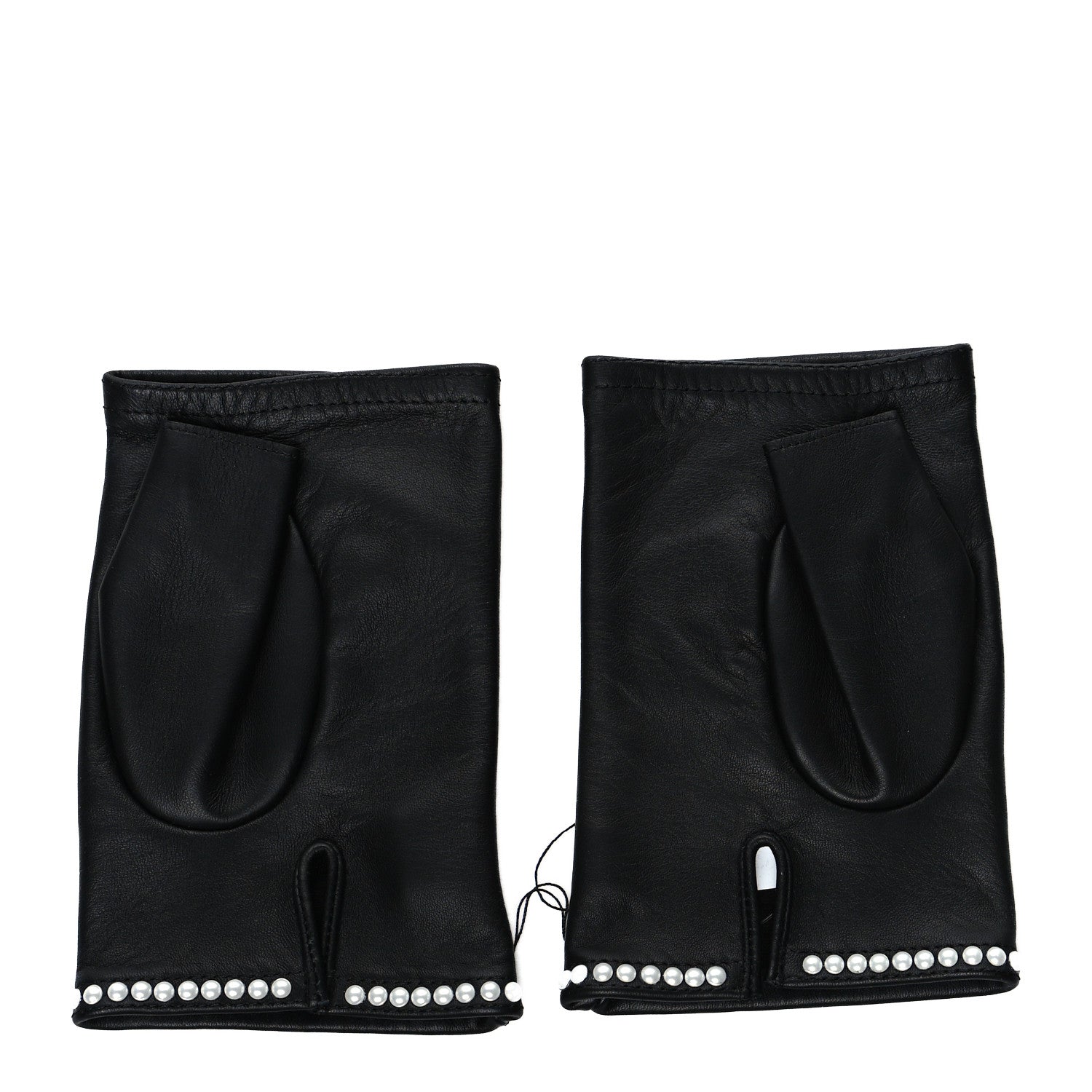 Chanel Lambskin Fingerless Pearl CC Gloves 7.5 Black 2 of 4