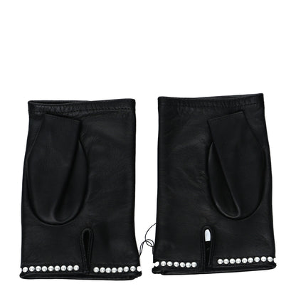 Chanel Lambskin Fingerless Pearl CC Gloves 7.5 Black 2 of 4