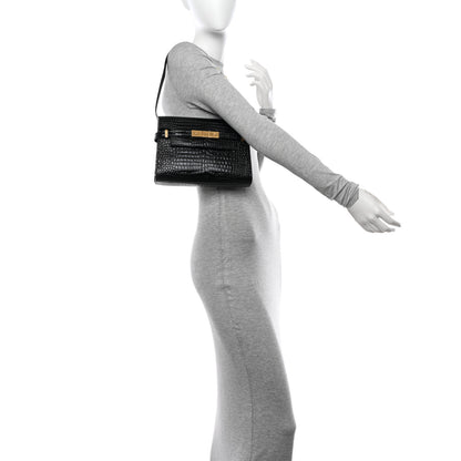 Saint Laurent Shiny Calfskin Crocodile Embossed Small Manhattan Baguette Black 2 of 10