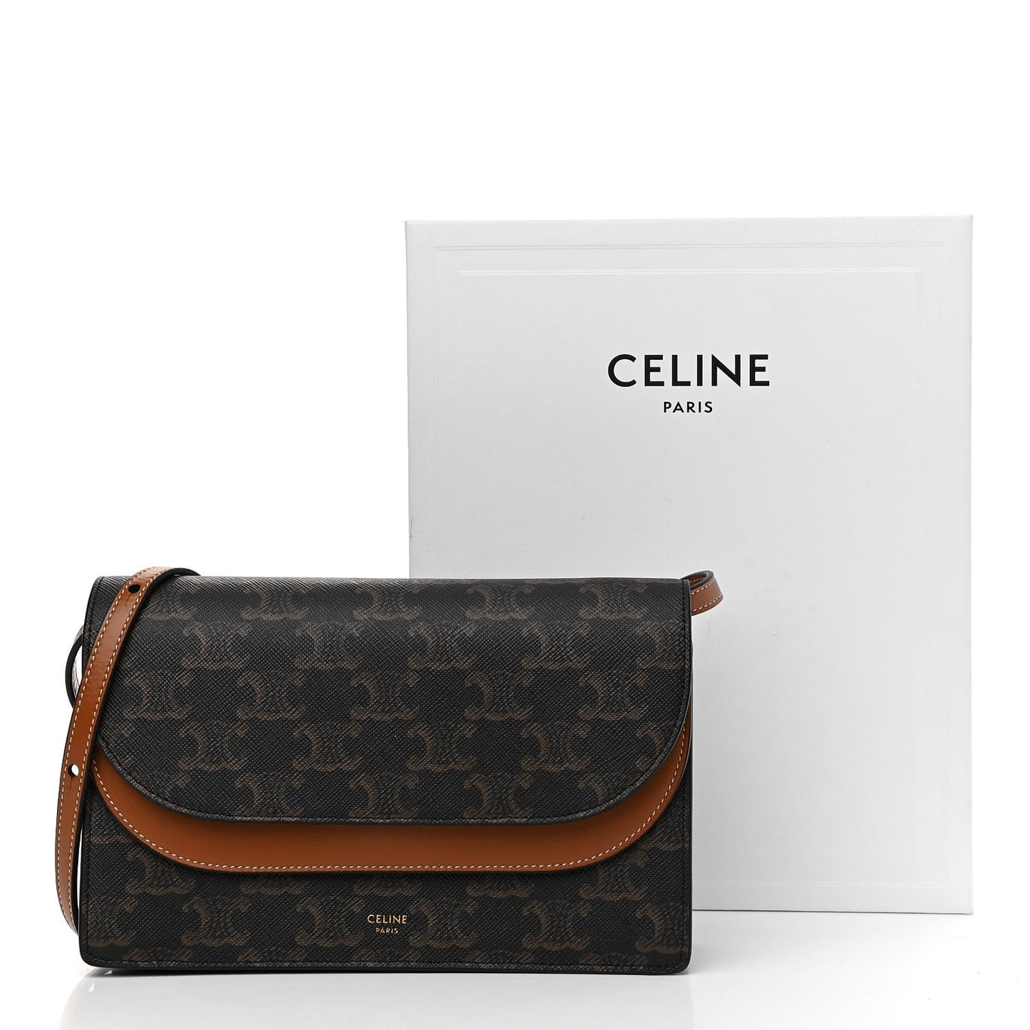 Triomphe Canvas Lambskin Wallet On Strap Tan