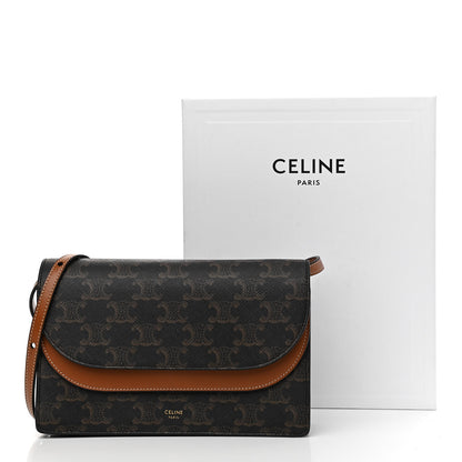 Celine Triomphe Canvas Lambskin Wallet On Strap Tan 13 of 13