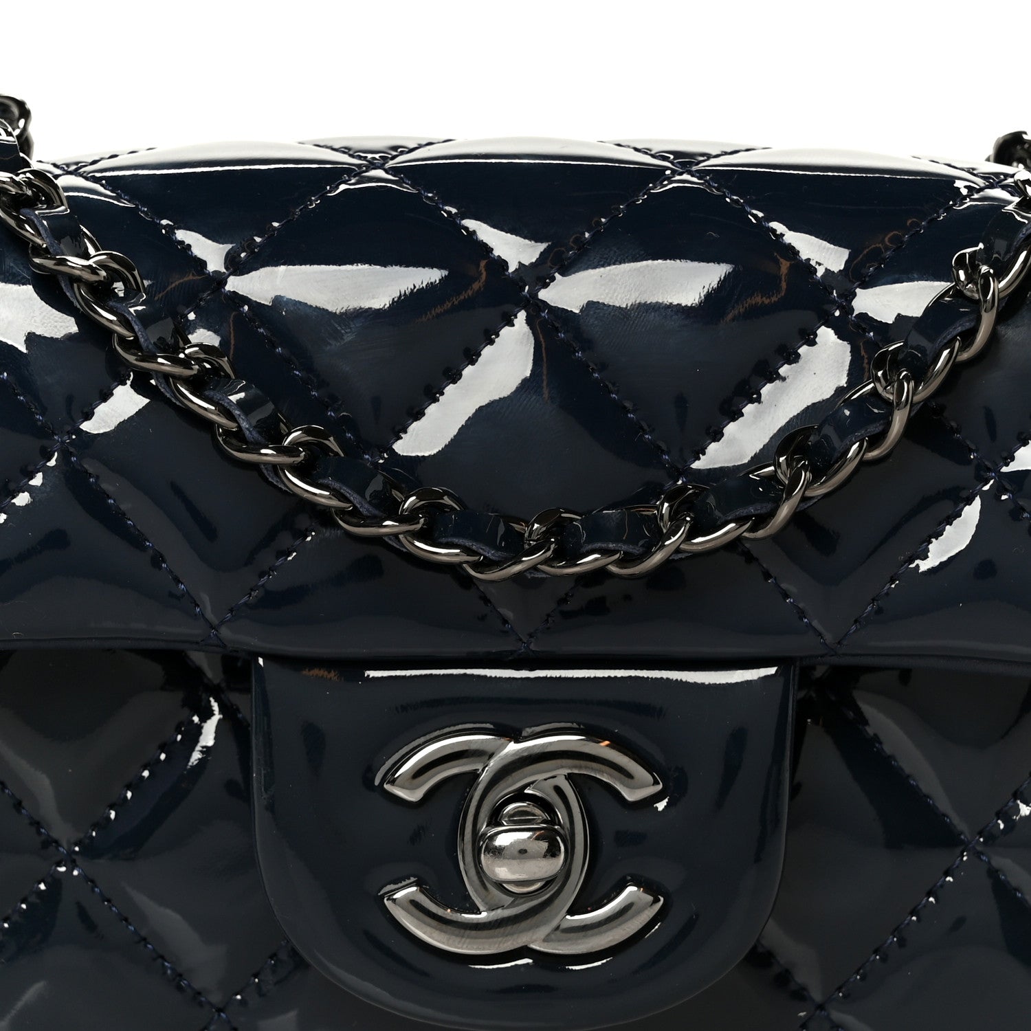 Chanel Patent Calfskin Quilted Extra Mini Rectangular Flap Navy Blue 9 of 12
