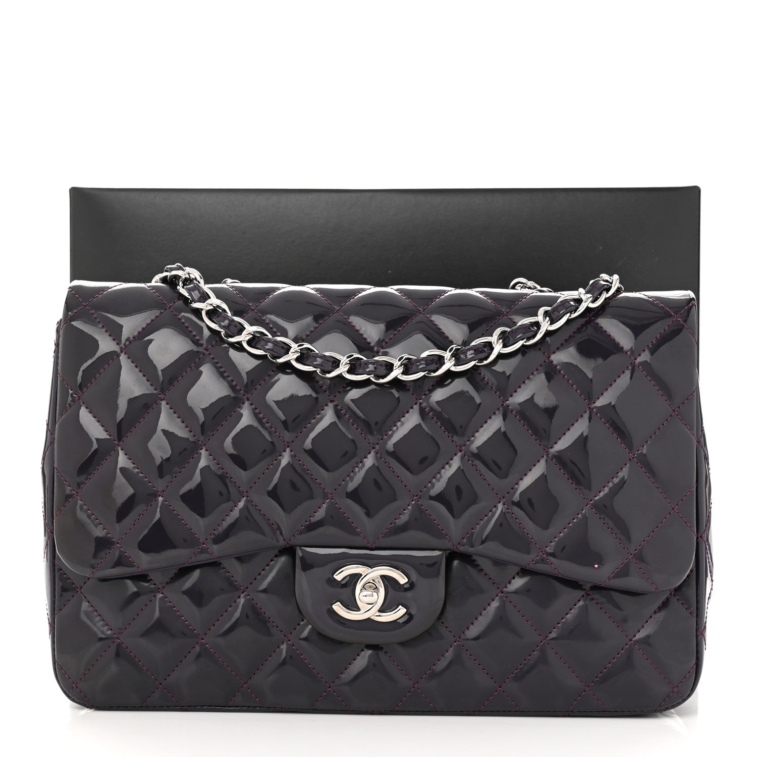 Chanel Patent Quilted Jumbo Single Flap Dark Purple 12 of 12