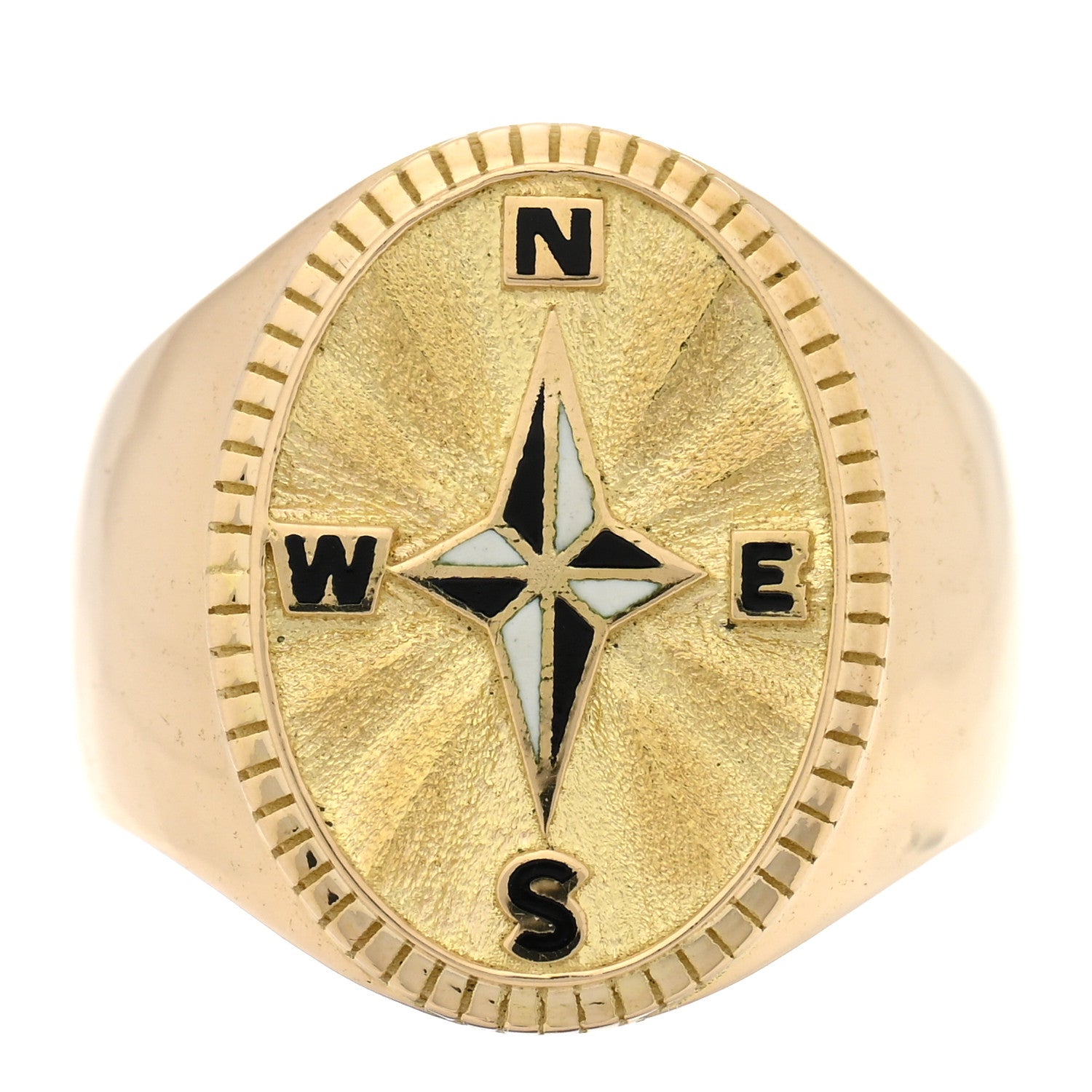 Foundrae 18K Yellow Gold Enamel Internal Compass Big Daddy Signet Ring 58 8.5 1 of 4