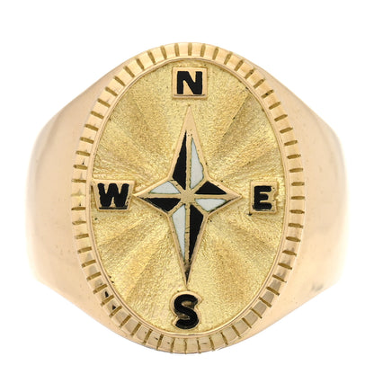 Foundrae 18K Yellow Gold Enamel Internal Compass Big Daddy Signet Ring 58 8.5 1 of 4