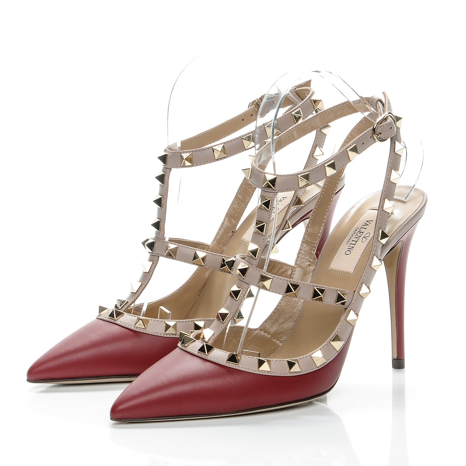 Valentino Garavani Calfskin Nappa Rockstud Ankle Strap 100mm Pumps 39 Rubino Poudre 3 of 9
