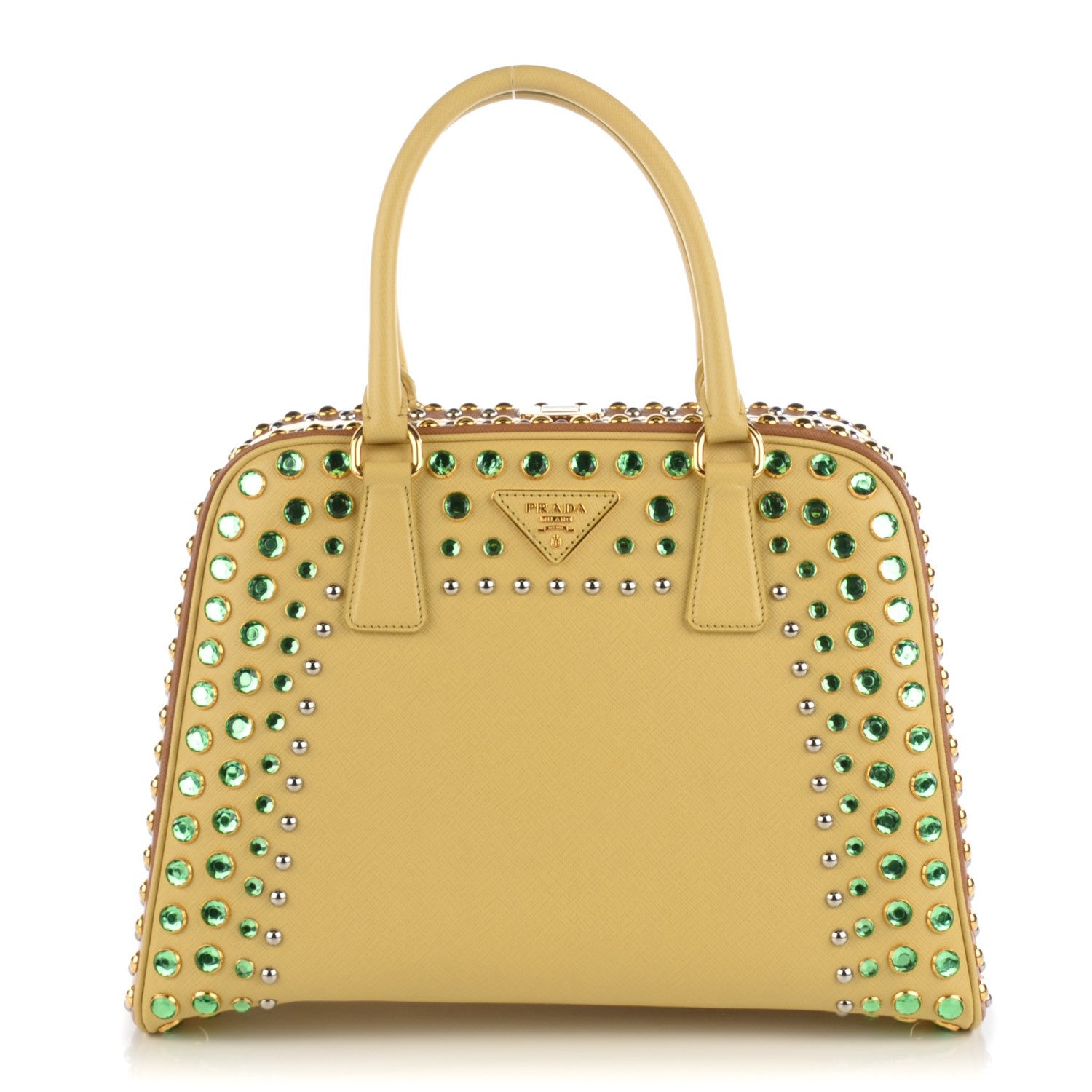 Prada Saffiano Lux Crystal Pyramid Bag Ananas Caramel 1 of 8
