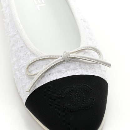 Chanel Cotton Tweed Grosgrain Cap Toe Ballerina Flats 37.5 White Black 10 of 13