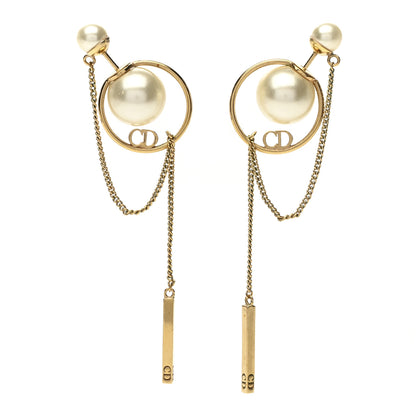 Christian Dior Pearl Tribales Dangle Chain Earrings Gold 1 of 4