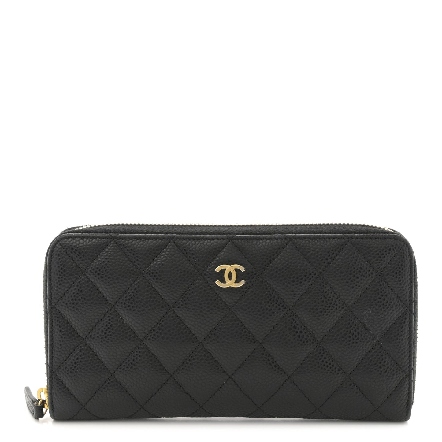 Caviar Quilted Large Gusset Zip Around Wallet Black