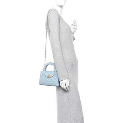 Chanel Shiny Aged Calfskin Quilted Nano Kelly Shopper Light Blue 2 of 11