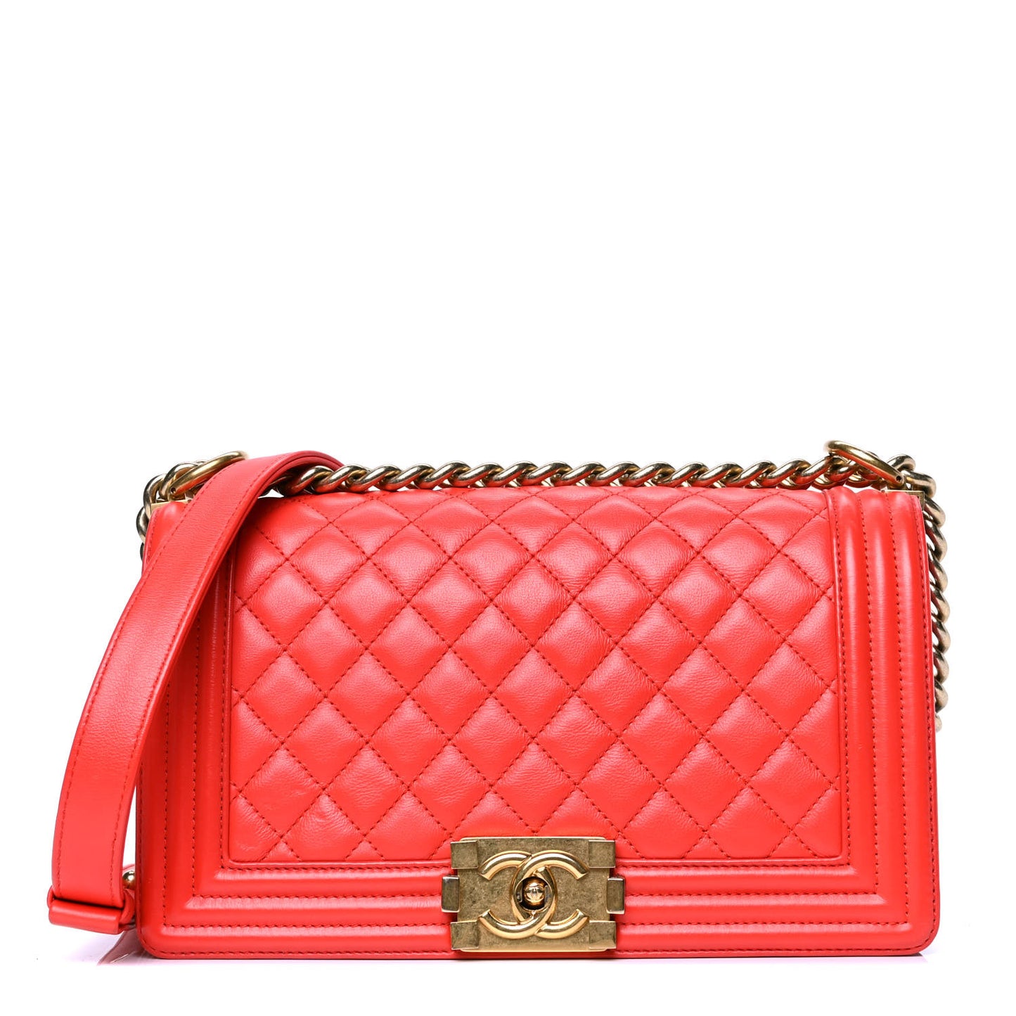 Calfskin Quilted Medium Boy Flap Red