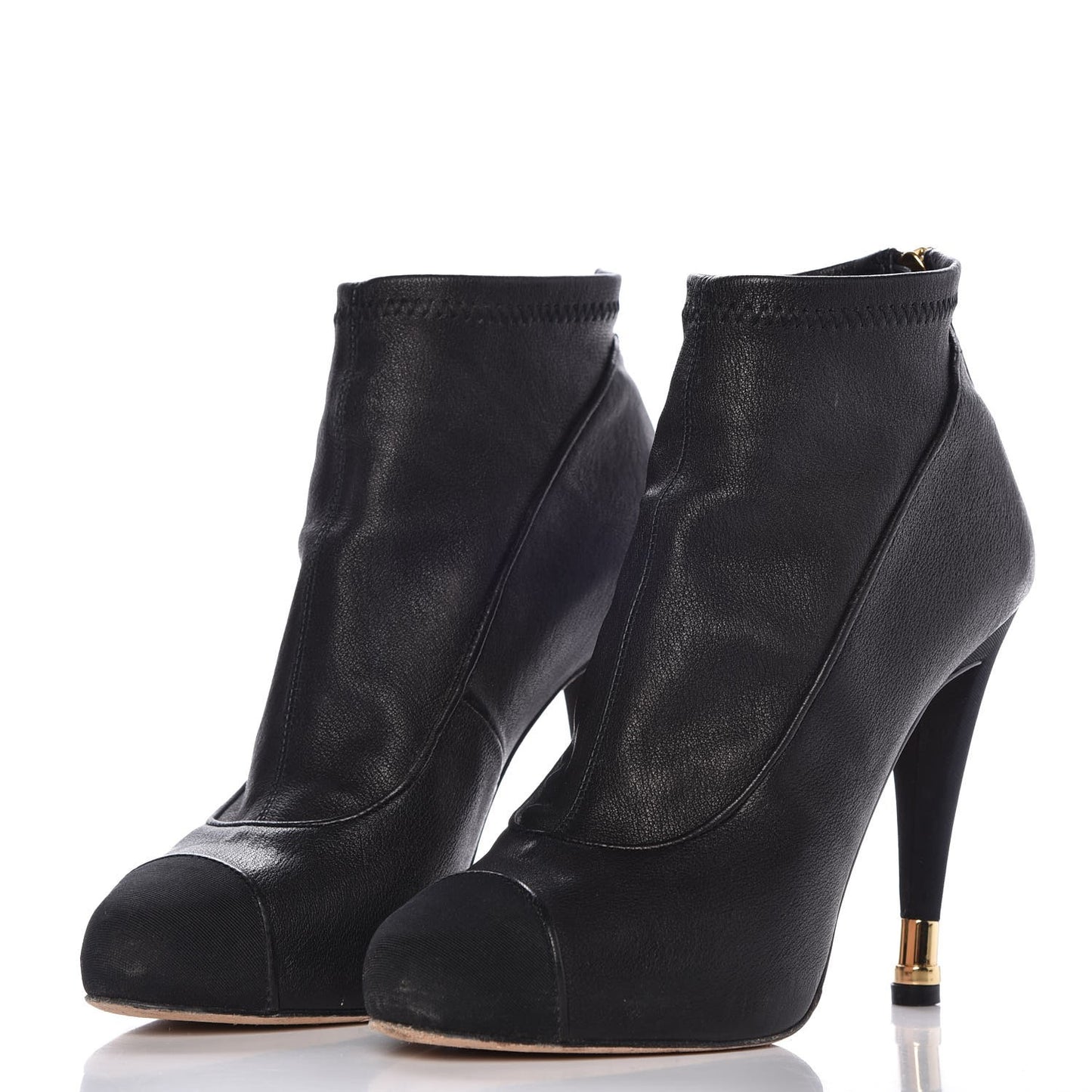 Sheepskin Grosgrain Cap Toe Ankle Boots 38 Black