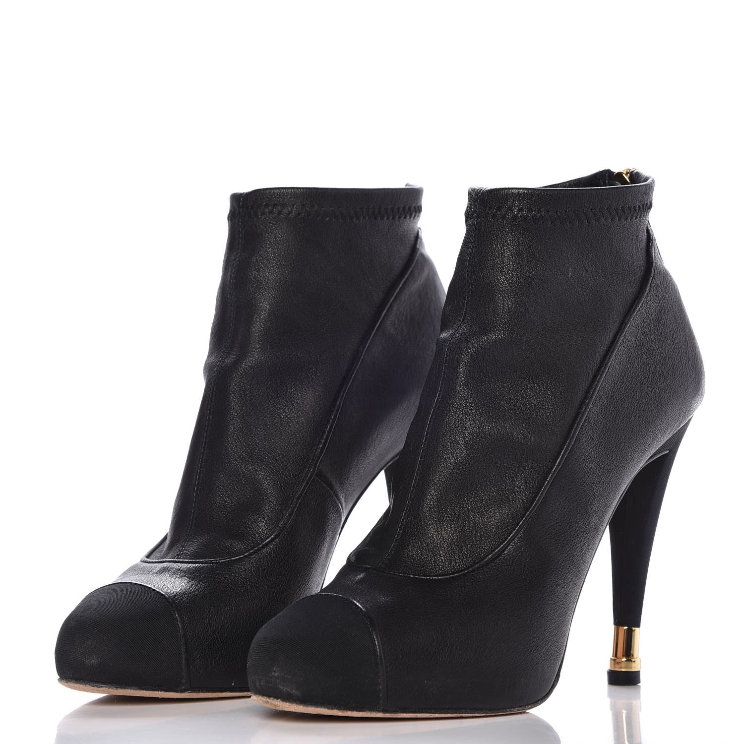 Chanel Sheepskin Grosgrain Cap Toe Ankle Boots 38 Black 3 of 10