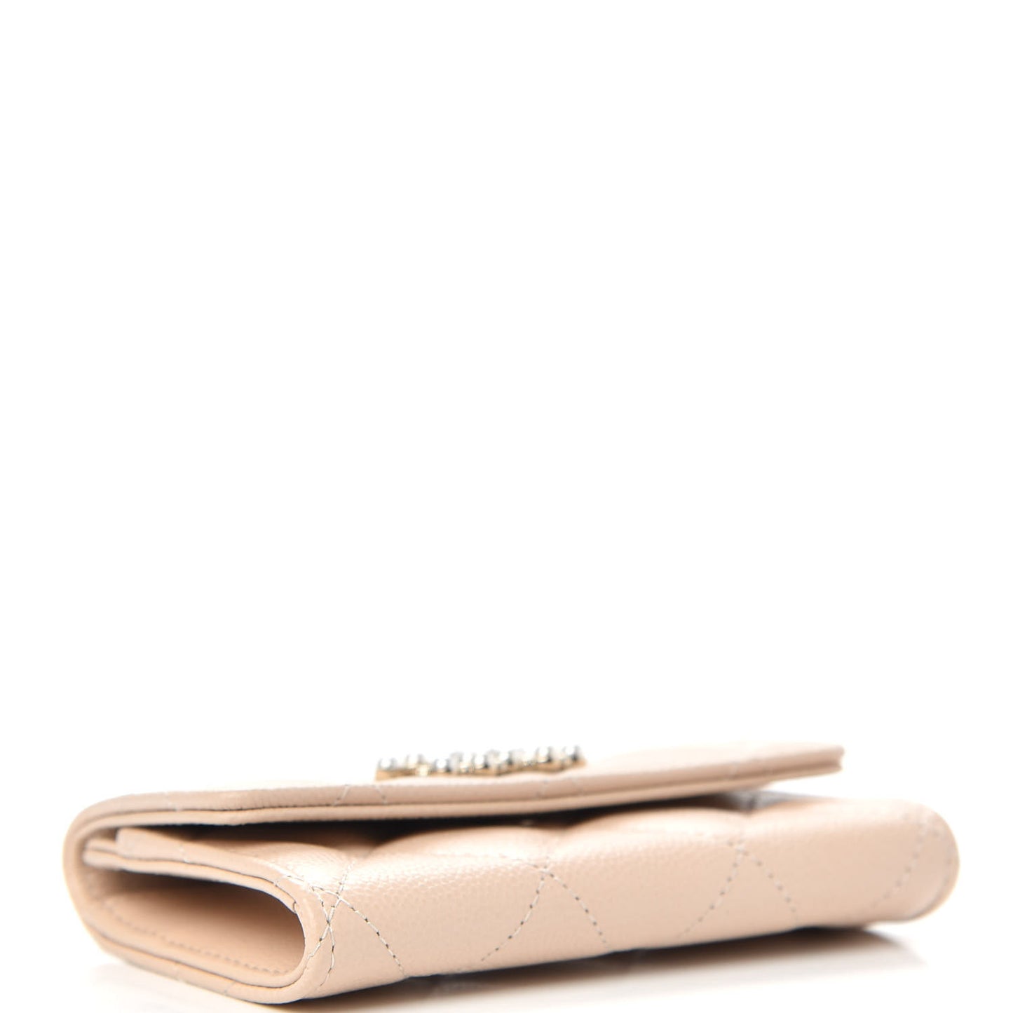 Caviar Pearl Quilted Coco Candy Flap Card Holder Beige
