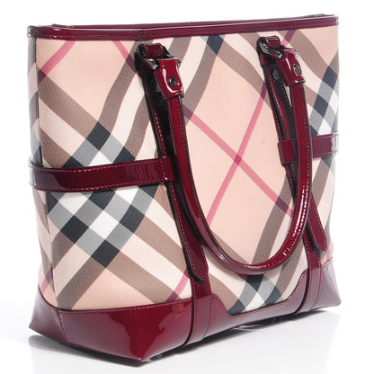 Burberry Patent Supernova Check Medium Tote Burgundy 3 of 7