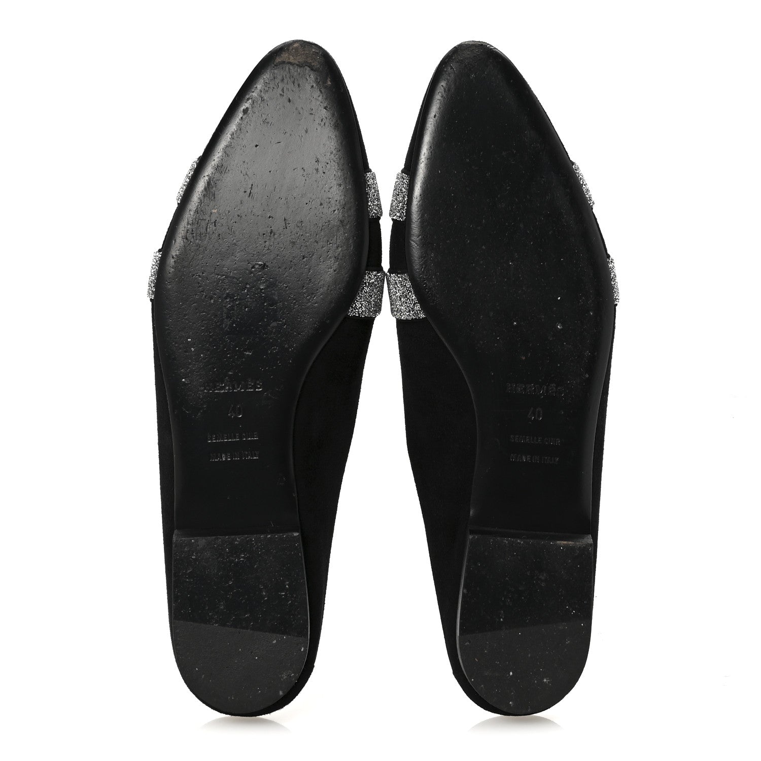 Hermes Suede Goatskin Crystal Roxane Mules 40 Gris Argente Black 6 of 9