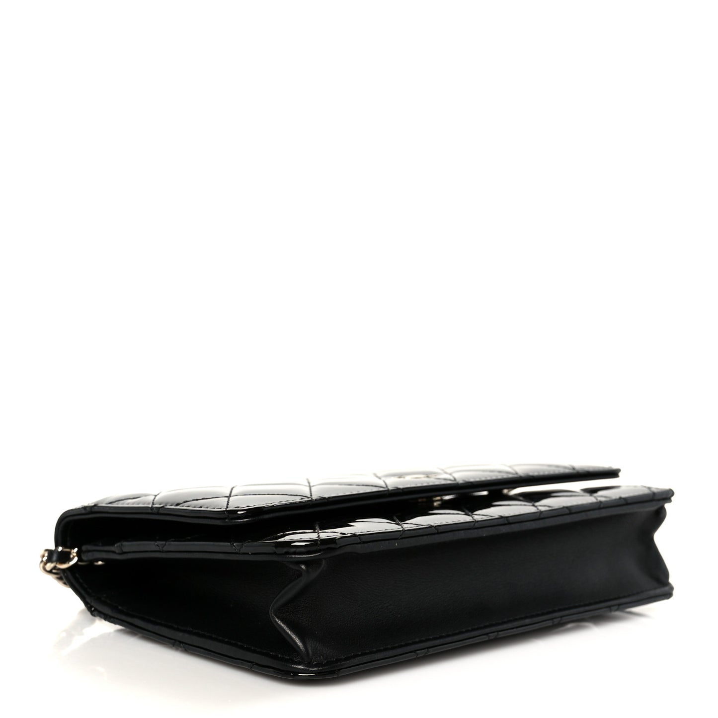 Patent Quilted Wallet On Chain WOC Black