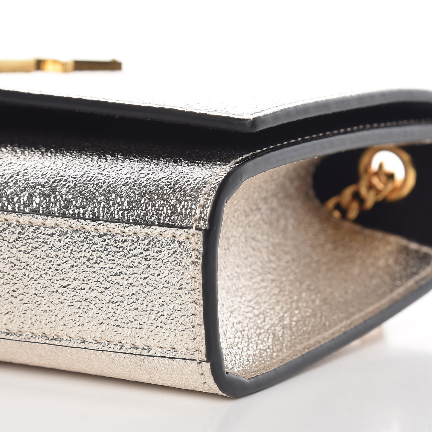 Textured Metallic Calfskin Small Monogram Kate Satchel Gold