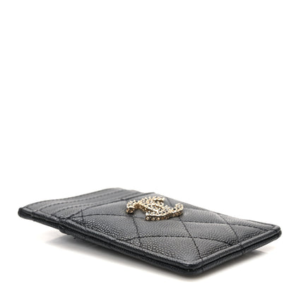 Chanel Caviar Quilted Crystal Vertical Card Holder Black 4 of 9