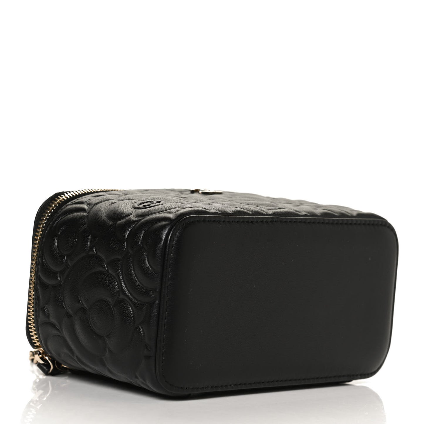Lambskin Camellia Embossed Small Vanity Case With Chain Black