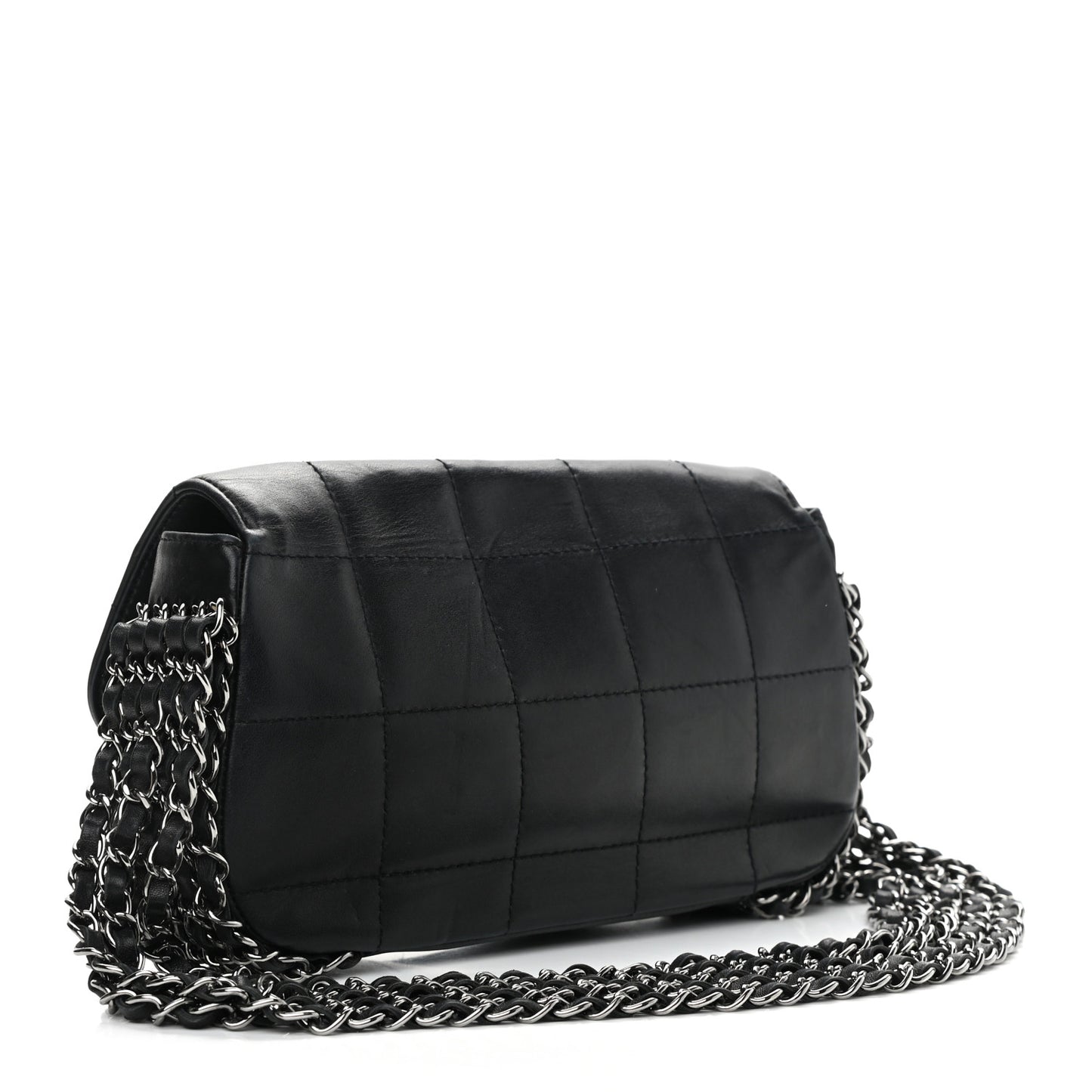Lambskin Chocolate Bar Quilted Lambskin 5 Chain Flap Black