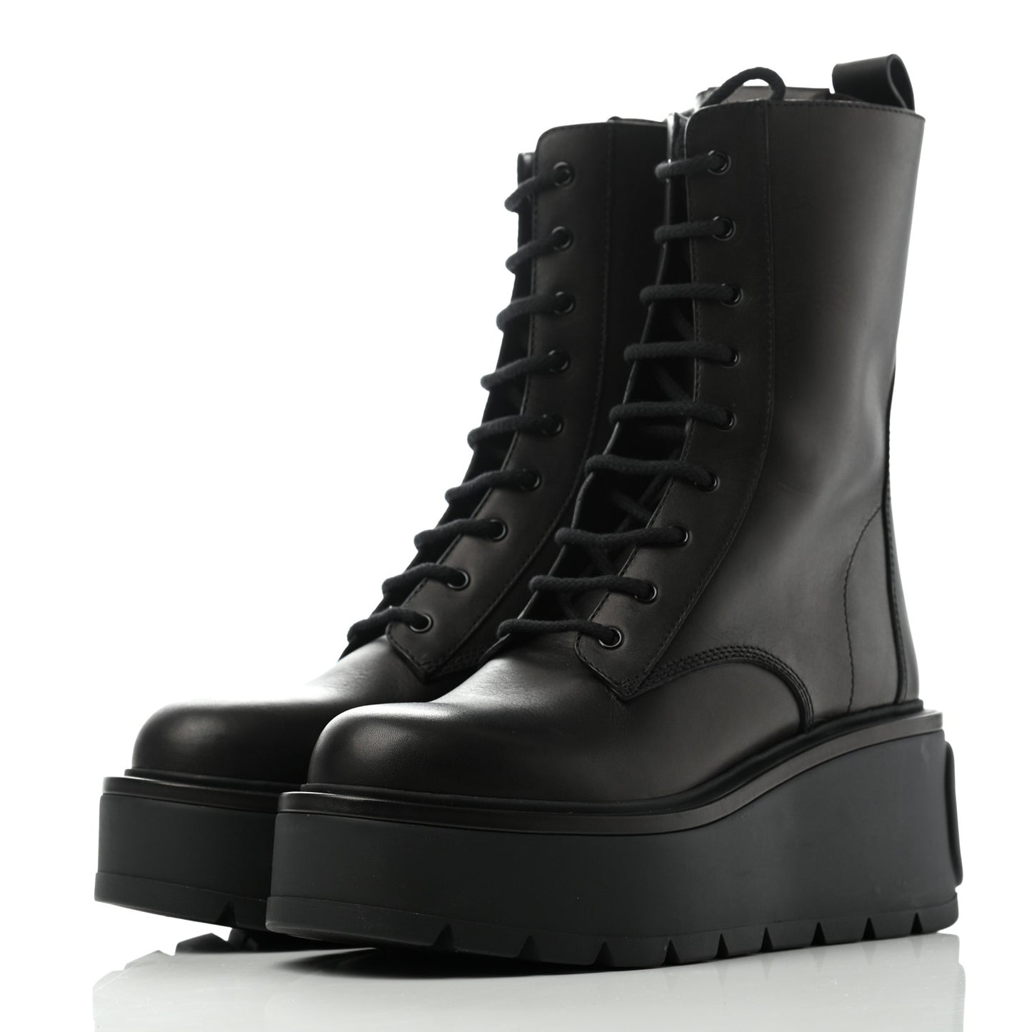 Calfskin VLOGO Uniqueform 55/85mm Flatform Lace Up Boots 41 Black