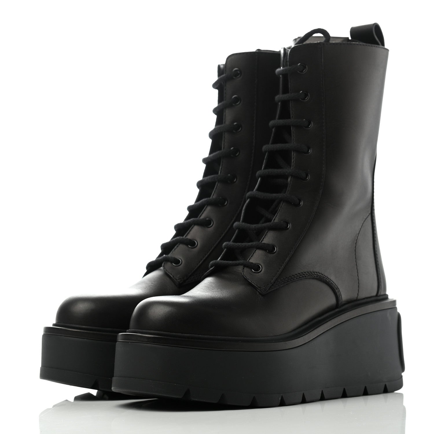 Valentino Garavani Calfskin VLOGO Uniqueform 55/85mm Flatform Lace Up Boots 41 Black 3 of 11