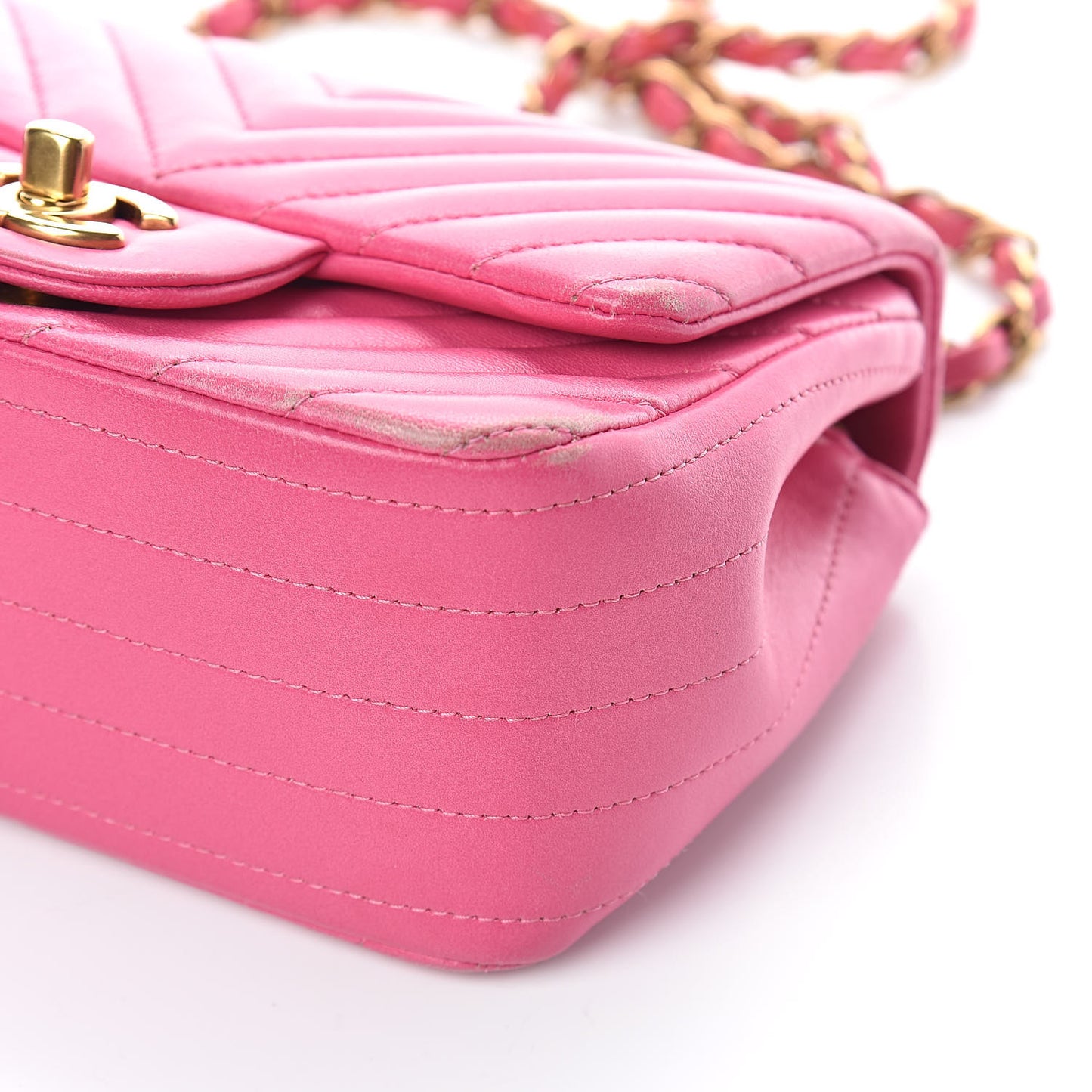 Lambskin Chevron Quilted Mini Square Flap Fuchsia