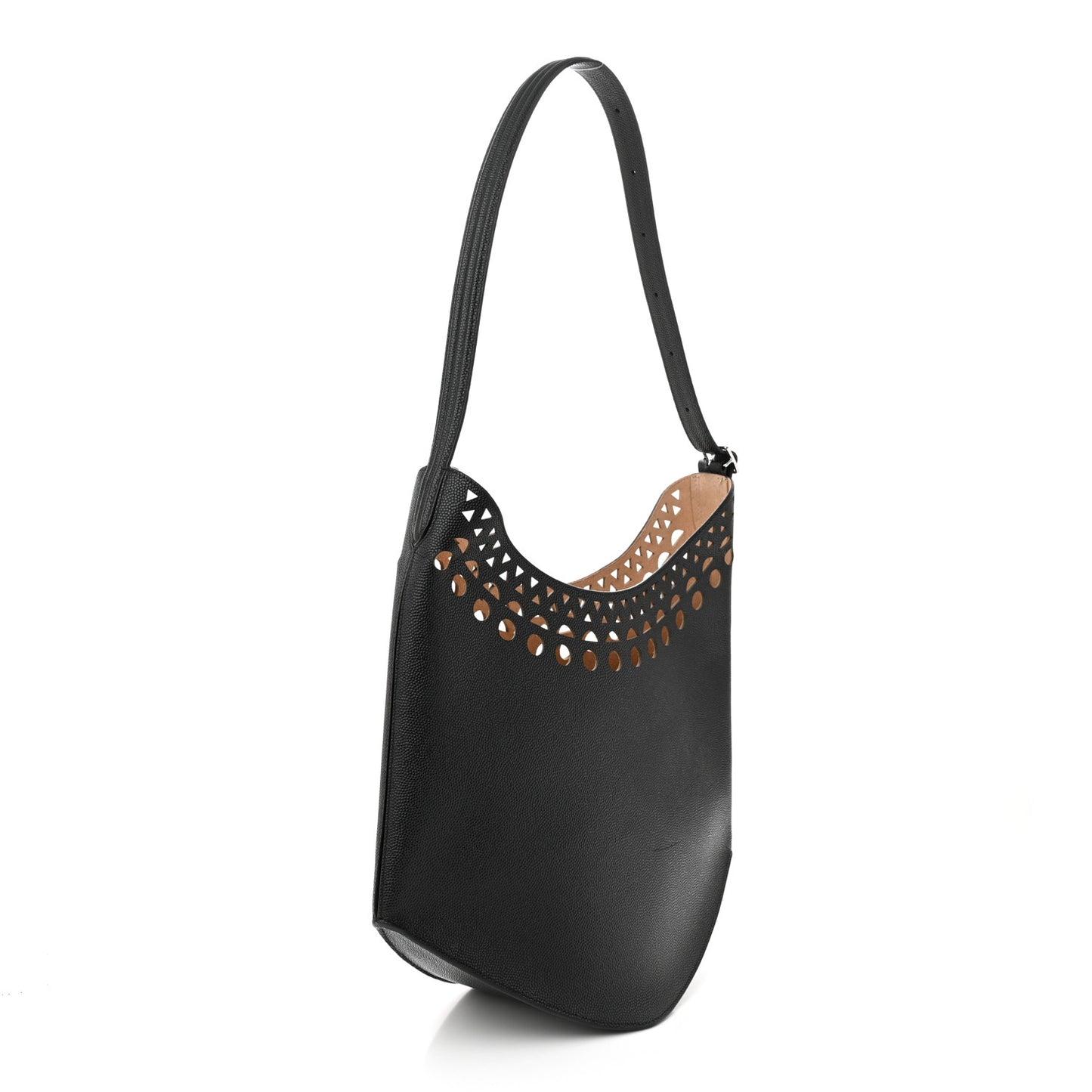 Calfskin Laser Cut Medium Gail Shoulder Bag Black