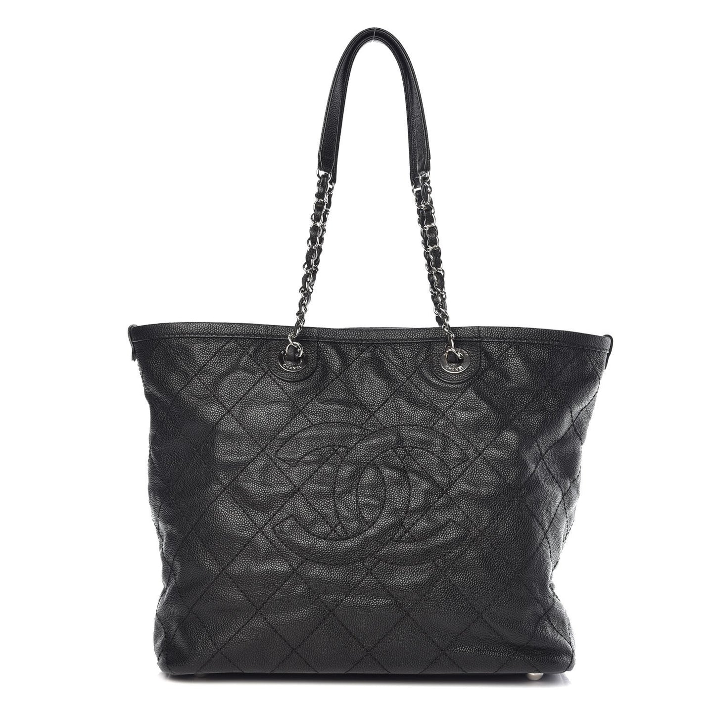 Grained Calfskin Quilted Small Daily Shopping Tote Black