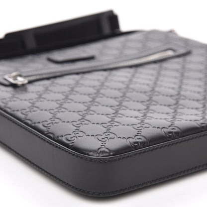 Gucci Guccissima Signature Medium Flat Messenger Bag Black 7 of 9