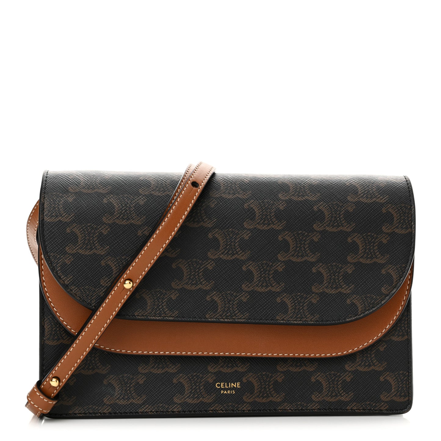 Triomphe Canvas Lambskin Wallet On Strap Tan