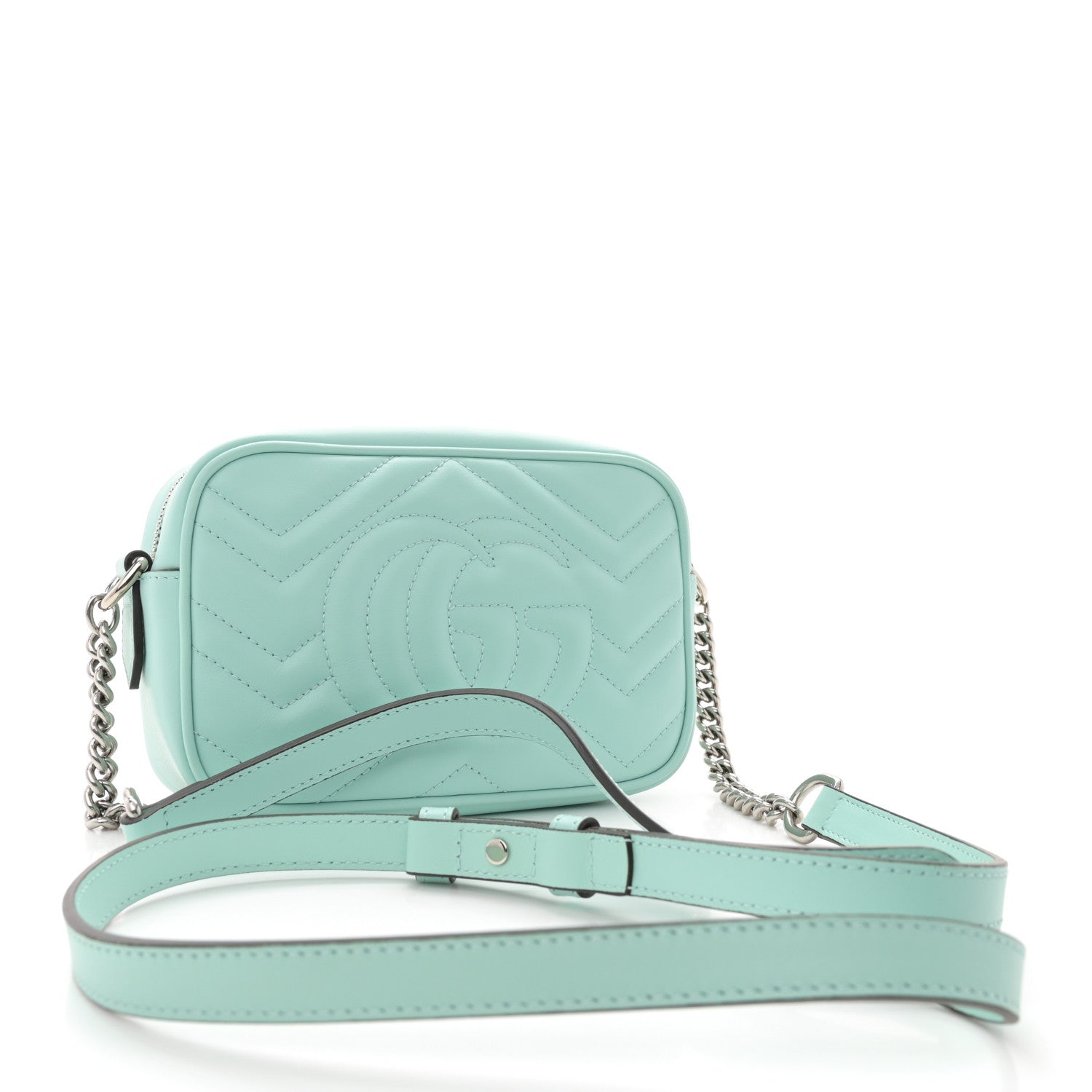 Gucci Calfskin Matelasse Mini GG Marmont Chain Shoulder Bag Water Green 3 of 11