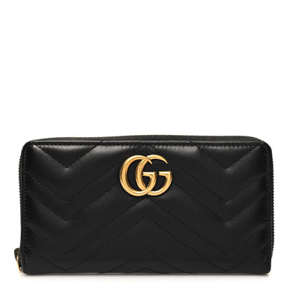 Gucci Calfskin Matelasse GG Marmont Zip Around Wallet Black 1 of 11