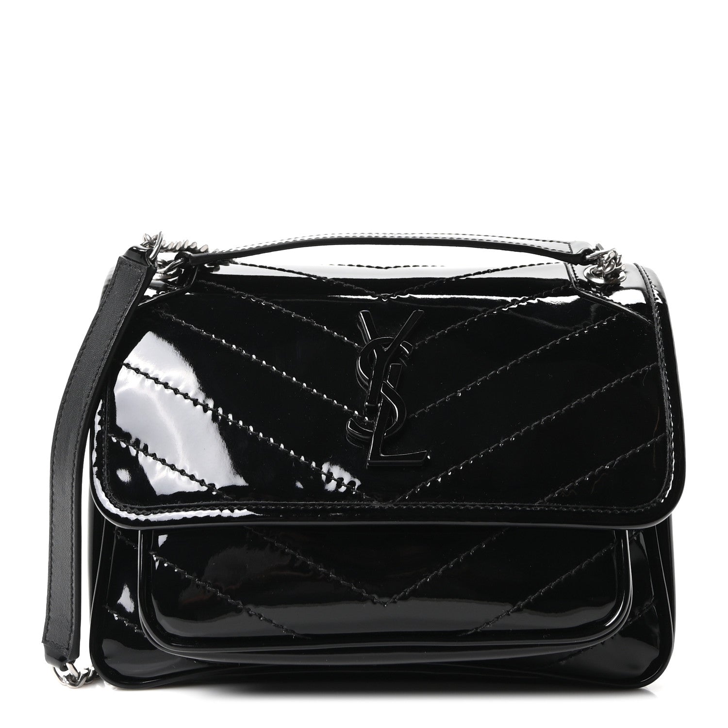 Saint Laurent Patent Calfskin Matelasse Monogram Baby Niki Chain Satchel Black 1 of 9