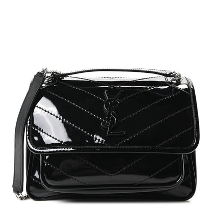 Saint Laurent Patent Calfskin Matelasse Monogram Baby Niki Chain Satchel Black 1 of 9