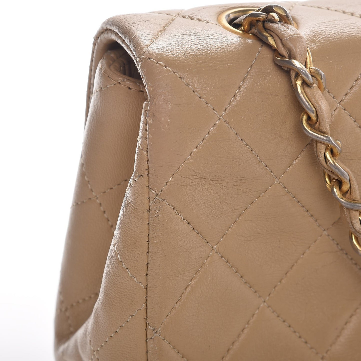 Lambskin Quilted Small Single Flap Beige