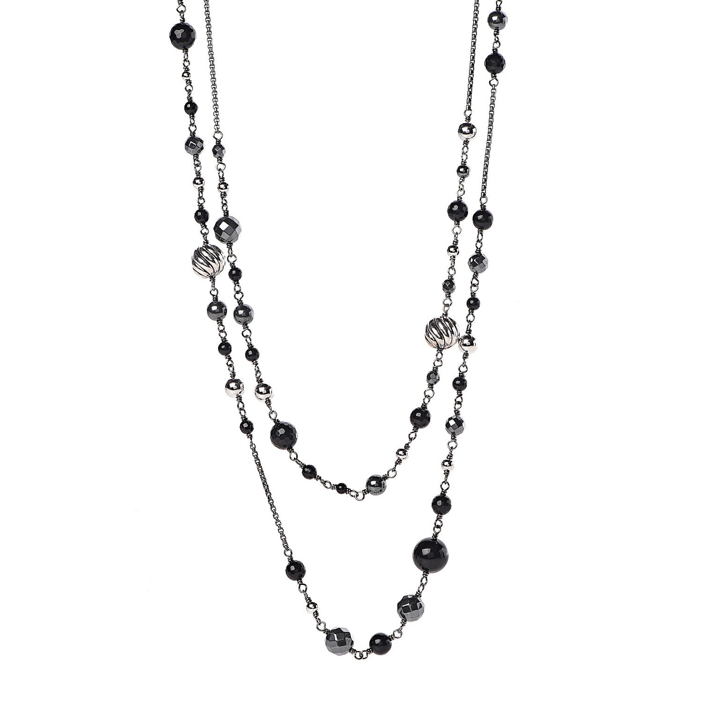 Sterling Silver Black Onyx Hematite Elements Chain Necklace