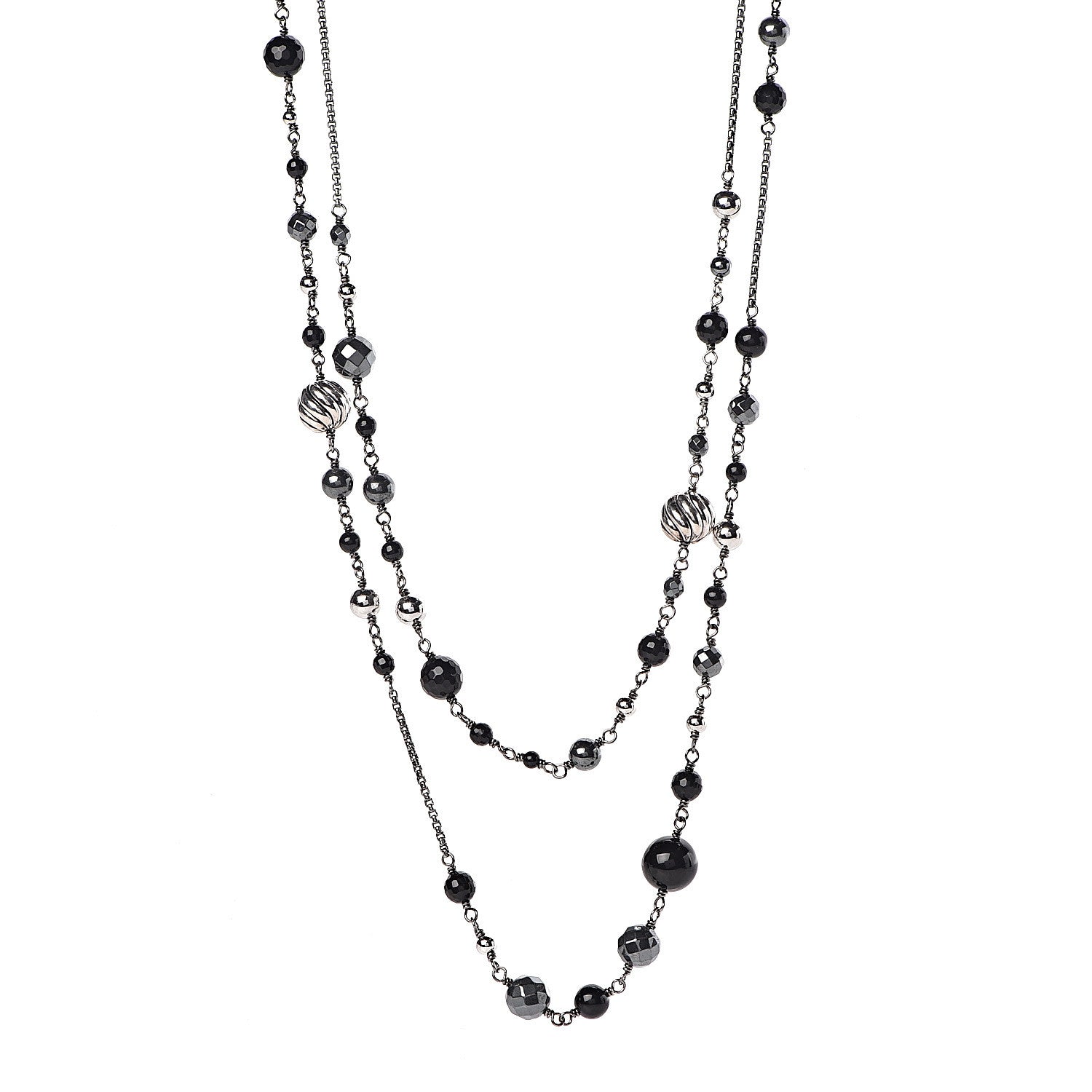 David Yurman Sterling Silver Black Onyx Hematite Elements Chain Necklace 1 of 6