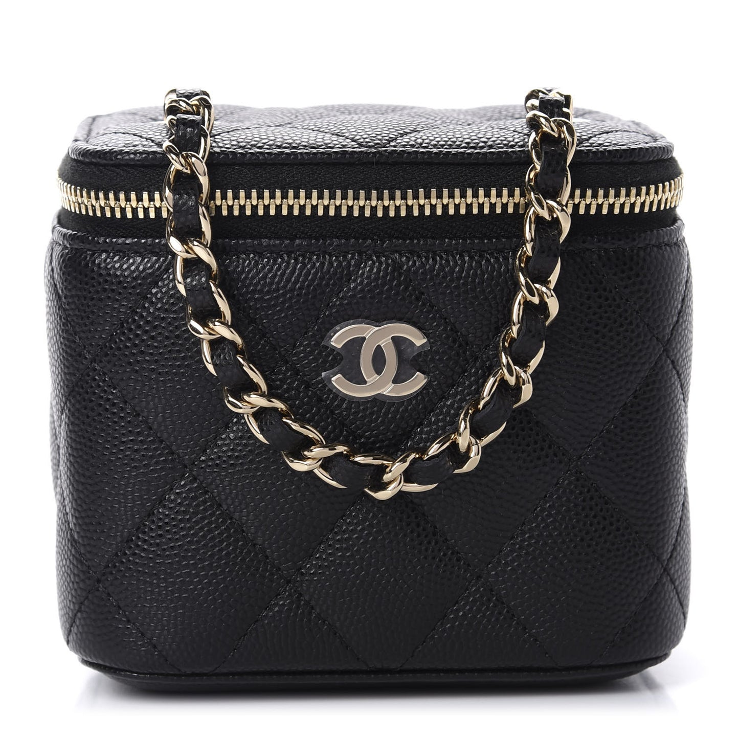 Caviar Quilted Mini Vanity Case With Chain Black
