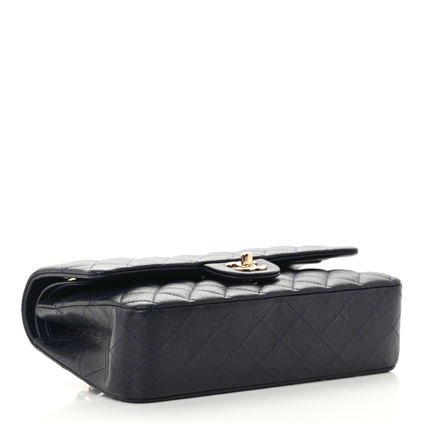 Caviar Quilted Medium Double Flap Dark Blue