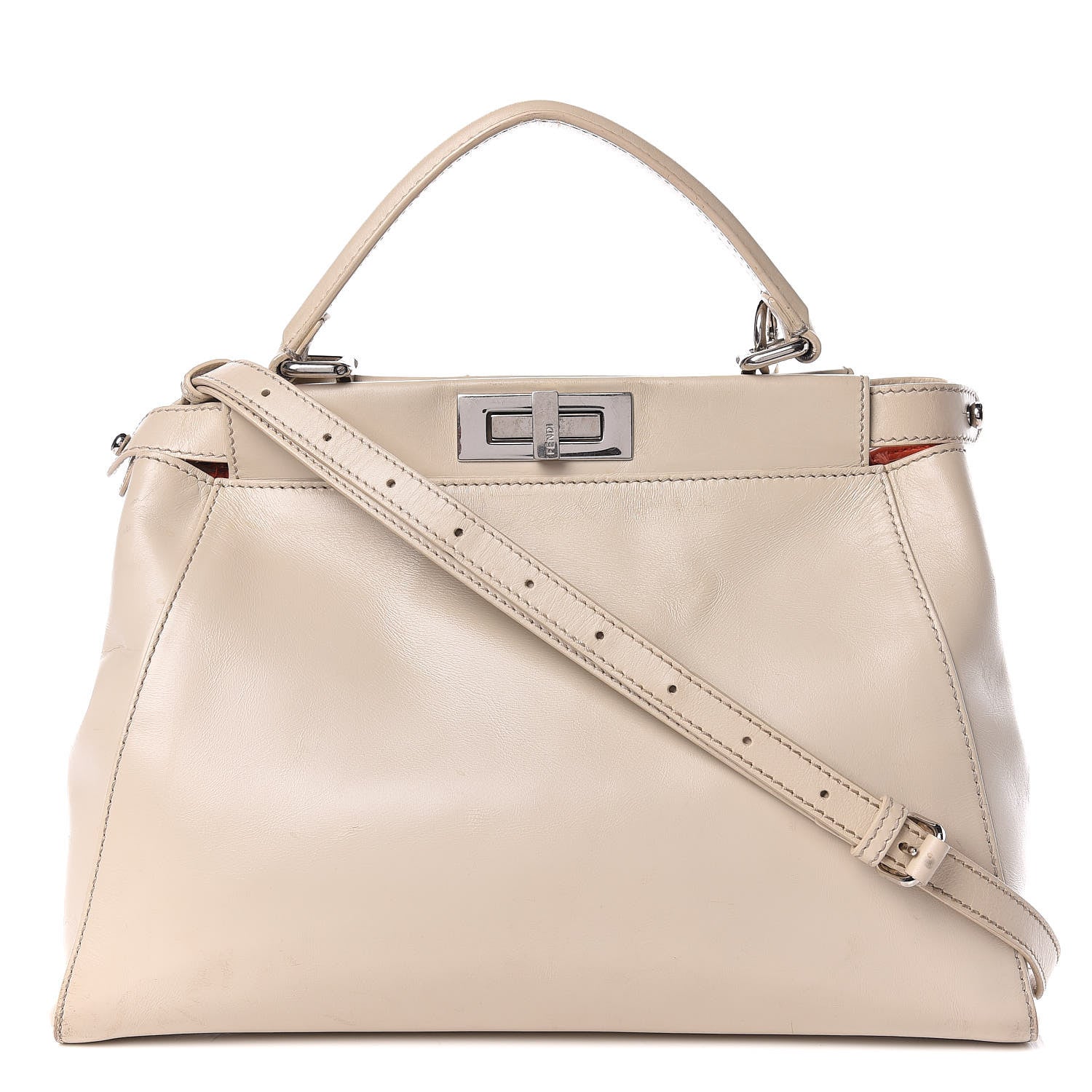 Fendi Vitello Morgan Shiny Nappa Medium Peekaboo Iconic Satchel Latte Azalea 1 of 29