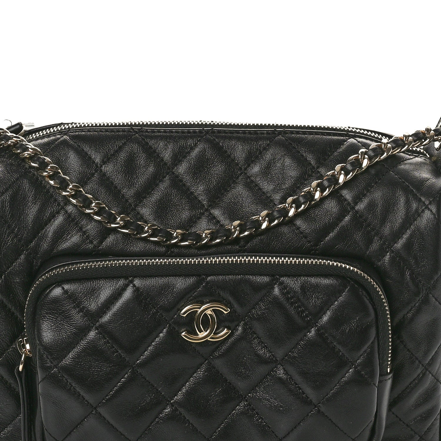Chanel Shiny Crumpled Lambskin Quilted Medium Preppy Pocket Camera Case Black 8 of 11